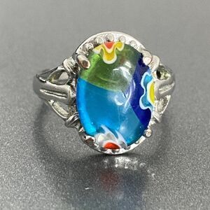 Millefiori Ring Colorful Resin Flower Silver Tone Floral Sz 7.5 Fashion